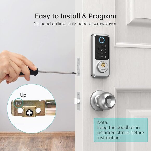TWO Hornbill Keyless‎ Entry Door Lock Smart Deadbolt with Handlesets - Picture 11 of 12